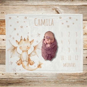 Dragon baby mijlpaaldeken, baby's eerste dagen, sprookje maandelijkse groeideken, Watch Me Grow Tracker, gepersonaliseerd douchecadeau voor pasgeborenen