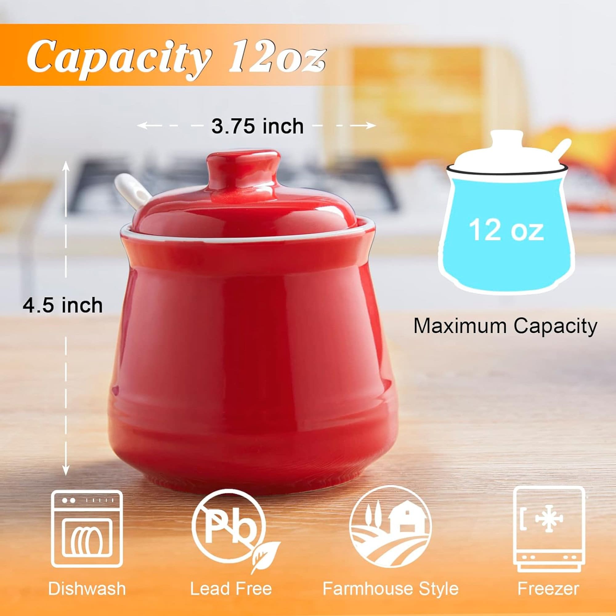 Sugar Bowl With Lid and Spoon, 12 Oz Ceramic Sugar Bowl With Spoon Etsy