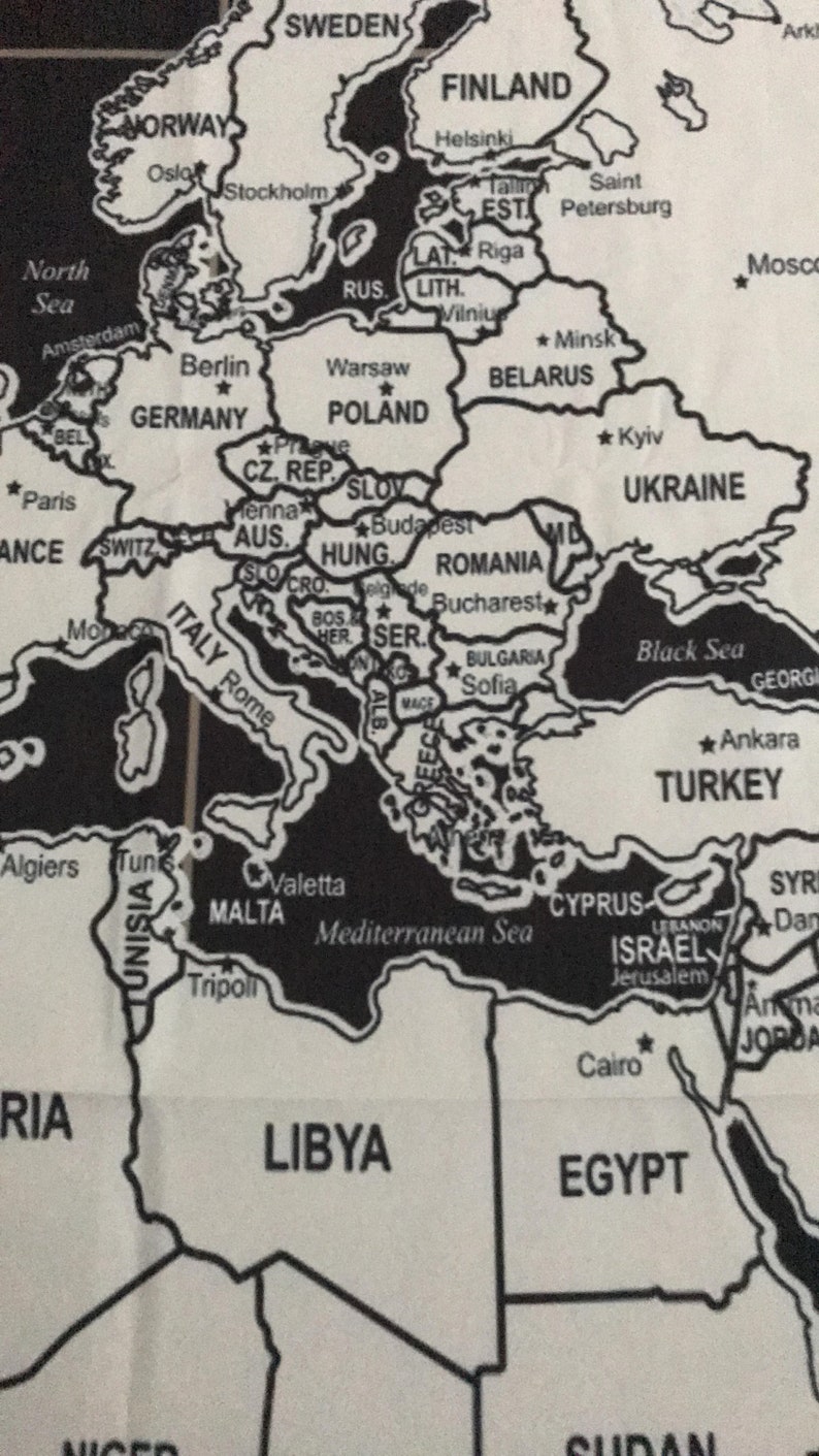 Tapestry Black and White World Map Tapestry World Country Location