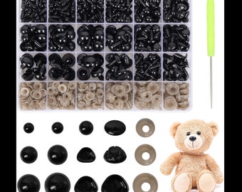 672 ou 528 pcs yeux et nez de sécurité avec rondelles, yeux de poupée noirs pour animaux au crochet, amigurumi, marionnette, animal en peluche et ours en peluche