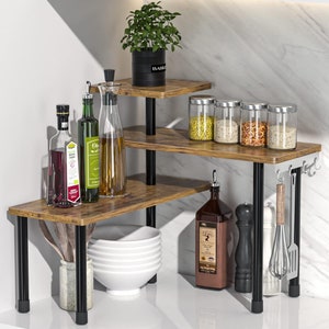 3-Tier Rustic Corner Shelf: Versatile Countertop Organizer for Kitchen, Bathroom, and More