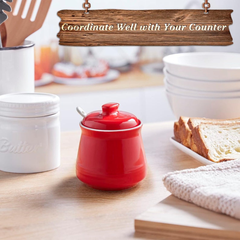 Sugar Bowl With Lid and Spoon, 12 Oz Ceramic Sugar Bowl With Spoon Etsy