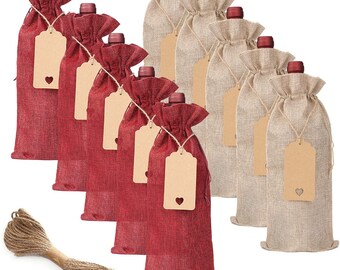 Burlap Wine Bags, 192(96 Red / 96 Brown)  Pcs Wine Bottle Bags, Jute Wine Gift Bags with Tags, Wine Tasting