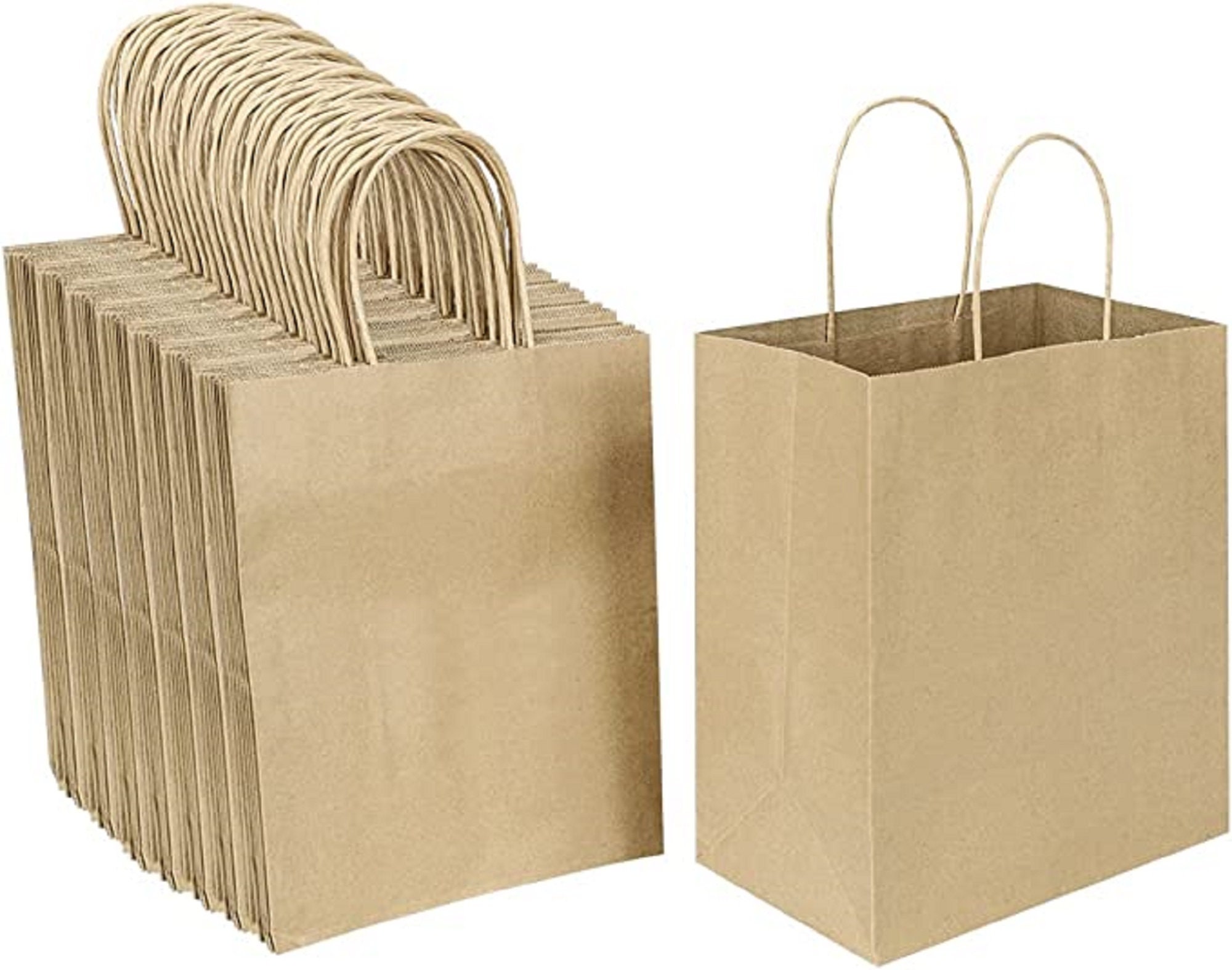 [100 Bags] 8 x 4.5 x 10.5 Brown Kraft Paper Gift Bags Bulk with Handles. Ideal for Shopping Packaging Retail Party Craft Gifts Wedding