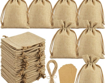 5x7" And Other Sizes, 25Pcs Burlap Gift Bags and Gift Tags, Art and DIY Craft, Burlap Bags with Drawstring