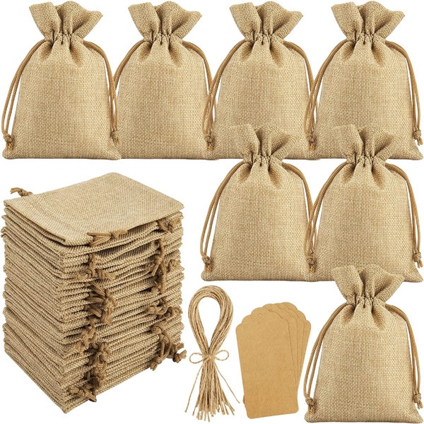 5x7" And Other Sizes, 25Pcs Burlap Gift Bags and Gift Tags, Art and DIY Craft, Burlap Bags with Drawstring