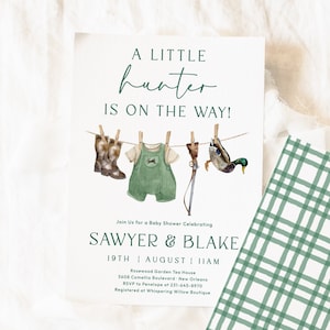 Faire-part pour baby shower de chasse, modèle d&#39;invitation pour baby shower de Little Hunter, kit baby shower de canard colvert à imprimer | Beau