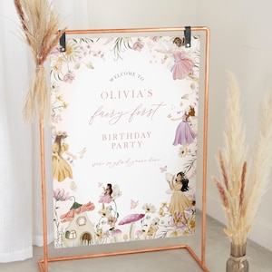 Fairy First Birthday Welcome Sign Template, Printable Wildflower Fairy 1st Birthday Welcome, Enchanted Forest Birthday Welcome Sign | FAY