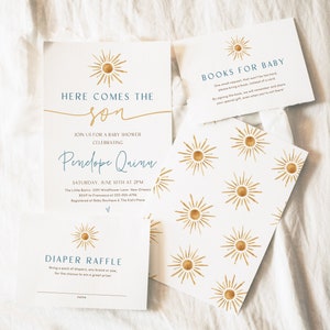 Editable Sun Baby Shower Invitation Template, Here Comes the Son Baby Shower Invite, Printable Boy Baby Shower Invitation | SUNNY