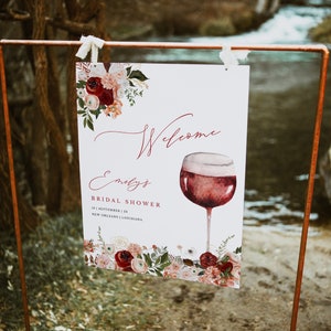 Wine Bridal Shower Welcome Sign Template, Vino Before Vows Welcome Sign, Printable Wine Welcome Sign, Editable Bridal Shower Sign | MERLOT