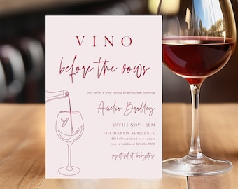 Wine Bridal Shower Invitation Template, Printable Vino Before the Vows Invitation, Instant Download Wine Tasting Invitation Evite | Emily