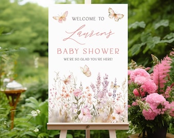 Butterfly Baby Shower Welcome Sign Template, Printable Baby in Bloom Welcome Sign, Instant Download Butterfly Baby Shower Decor | EMMALINE