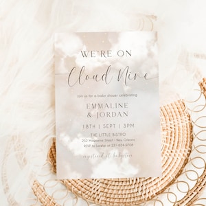Modern Cloud 9 Baby Shower Invitation Template, We're on Cloud Nine, Gender Neutral Cloud Baby Shower, Editable Baby Shower Evite | SKYE