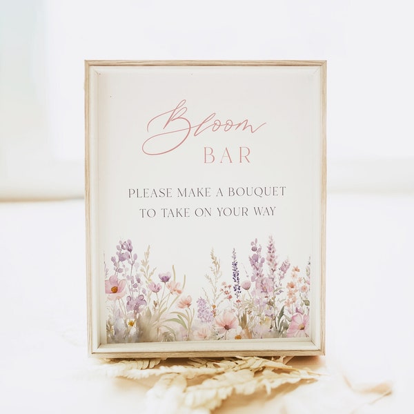 Printable Bloom Bar Sign Template, Flower Bar Sign, Editable Wildflower Baby Shower Sign, Instant Download Bridal Shower Sign | EMMALINE