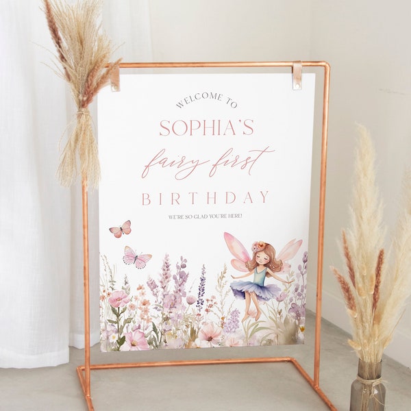 Fairy First Birthday Welcome Sign Template, Printable Fairy Welcome Sign, Editable Fairy Birthday Welcome Sign | EMMALINE