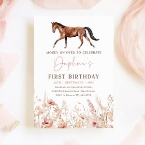 Boho paard verjaardagsuitnodiging sjabloon, herfst boerderij verjaardag uitnodigen, afdrukbare Wildflower paard verjaardagsuitnodiging voor meisjes | DAPHNE