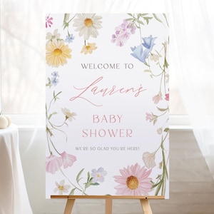 Baby in Bloom Welcome Sign Template, Printable Baby Shower Welcome Sign, Instant Download Spring Wildflower Baby Shower Decor | Kate