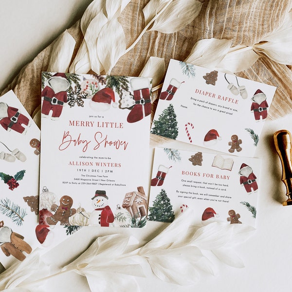 Christmas Baby Shower Invitation Template, Printable Merry Little Baby Shower Invite, Editable Winter Baby Shower Evite | Noelle