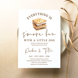 Smore Baby Shower Invitation Template, Printable Smores Baby Shower Invitation, Smore Fun with a Little One Bonfire Couples Shower | Ember
