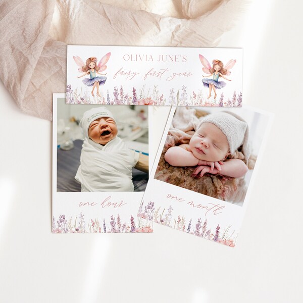 Fairy First Birthday Milestone Photo Cards, Fairy 1st Birthday Photo Milestone Sign, Printable Milestone Banner Template | EMMALINE