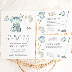 Modello di invito per baby shower da golf, piccolo putter in arrivo, invito per baby shower, invito stampabile, invito per baby shower ragazzo / Scottie