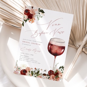 Modello di invito di vino prima dei voti, invito di addio al nubilato degustazione di vini, invito di vino stampabile, addio al nubilato di vino modificabile / MERLOT