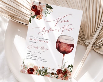 Vino Before Vows Invitation Template, Wine Tasting Bridal Shower Invite, Printable Wine Invitation, Editable Wine Bridal Shower | MERLOT