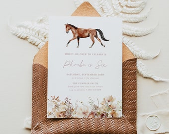 Boho Horse Birthday Invitation Template, Fall Farm Birthday Invite, Printable Wildflower Horse Birthday Invitation for Girls | DAPHNE