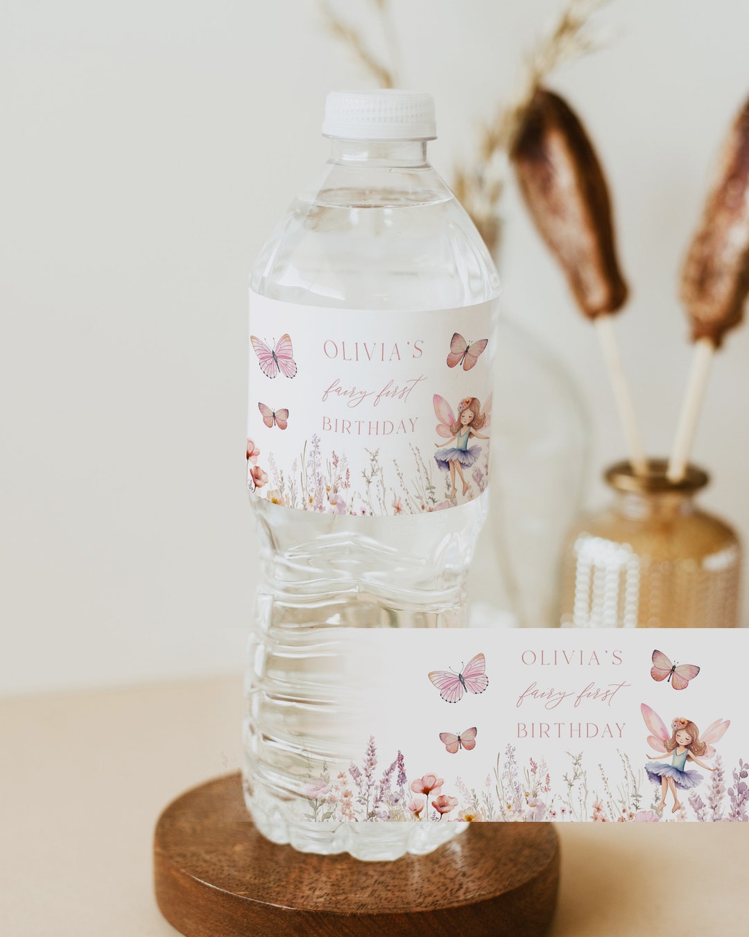 Fairy First Birthday Water Bottle Labels, Printable Birthday Water ...