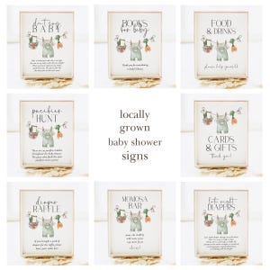 Lokal gewachsene Babypartyschilder, Bauernmarkt-Babypartyschildvorlagen, frisch gewachsenes Babydekor | Hayden