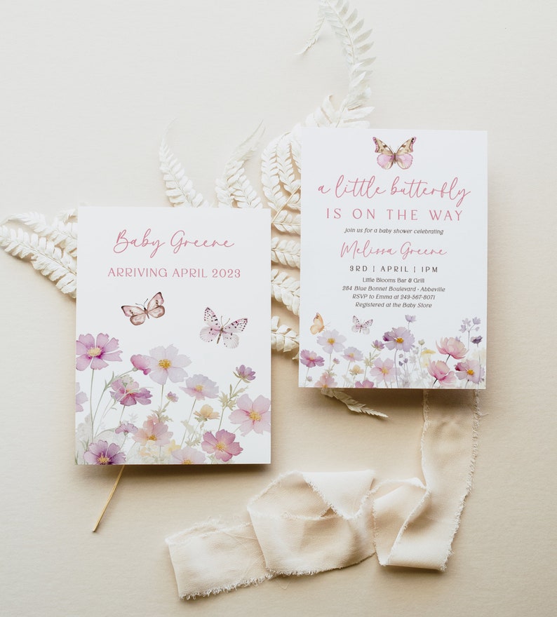 Butterfly Baby Shower Invitation Bundle, Printable Wildflower Baby ...