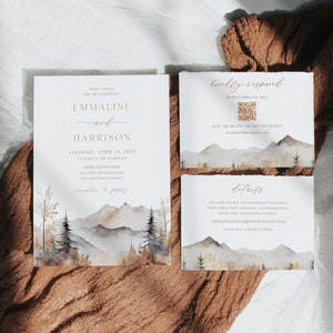 Mountain Wedding Invitation, Printable Fall Mountain Destination ...