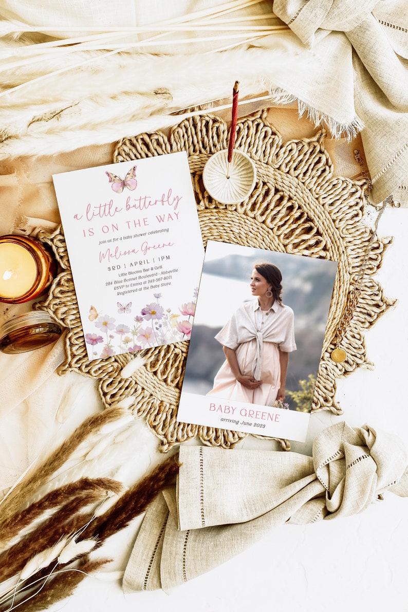 Butterfly Baby Shower Invitation Bundle, Printable Wildflower Baby ...