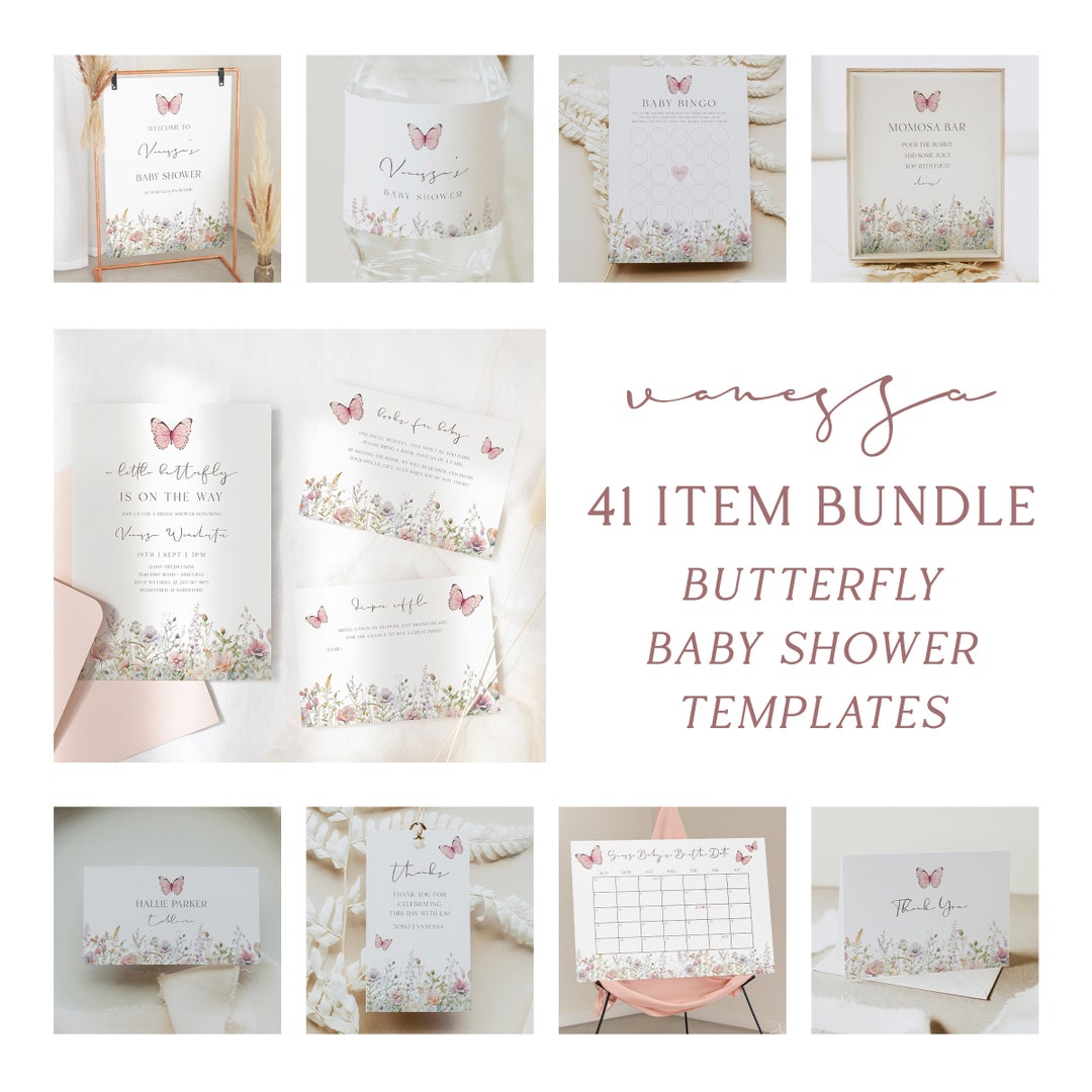 Butterfly Baby Shower Bundle, Wildflower Baby Shower Template Kit ...