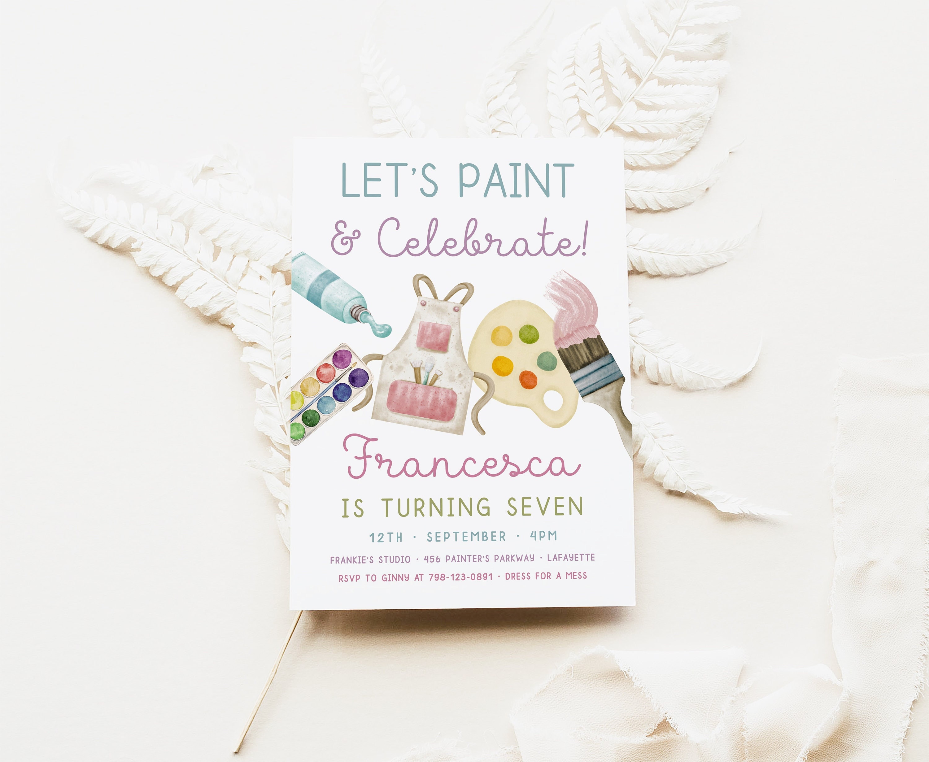 Art Birthday Invitation, Painting Party Invitation Template, Watercolor