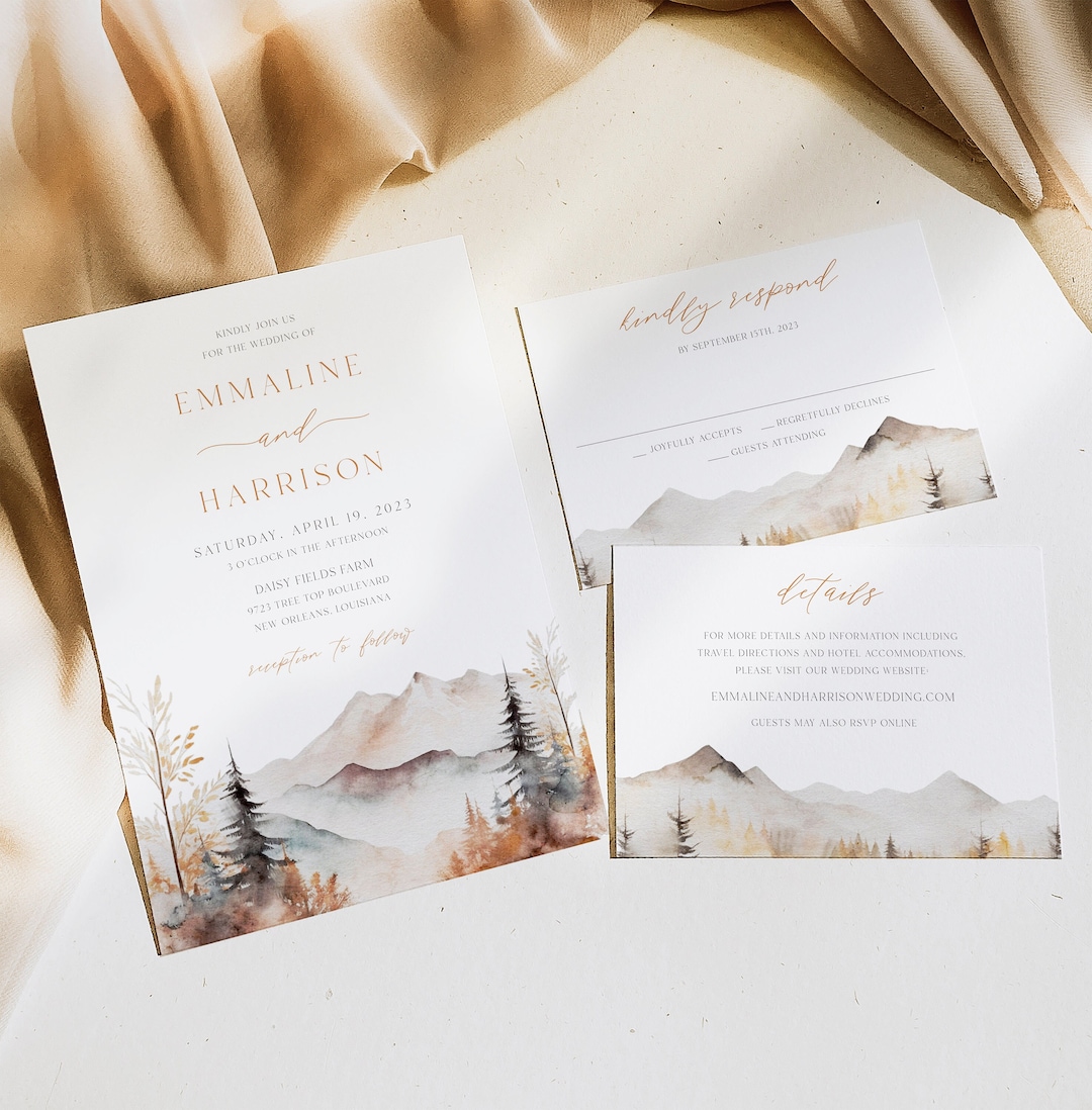 Mountain Wedding Invitation Printable Fall Mountain Destination