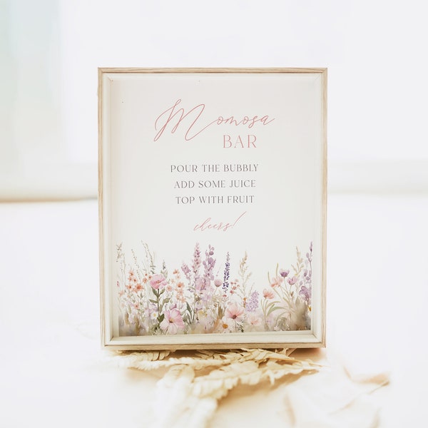 Wildflower Momosa Bar teken afdrukbare sjabloon, bewerkbare baby shower Momosa Bar teken | EMMALINE