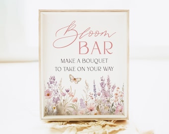 Printable Bloom Bar Sign Template, Flower Bar Sign, Editable Wildflower Baby Shower Sign, Instant Download Bridal Shower Sign | EMMALINE
