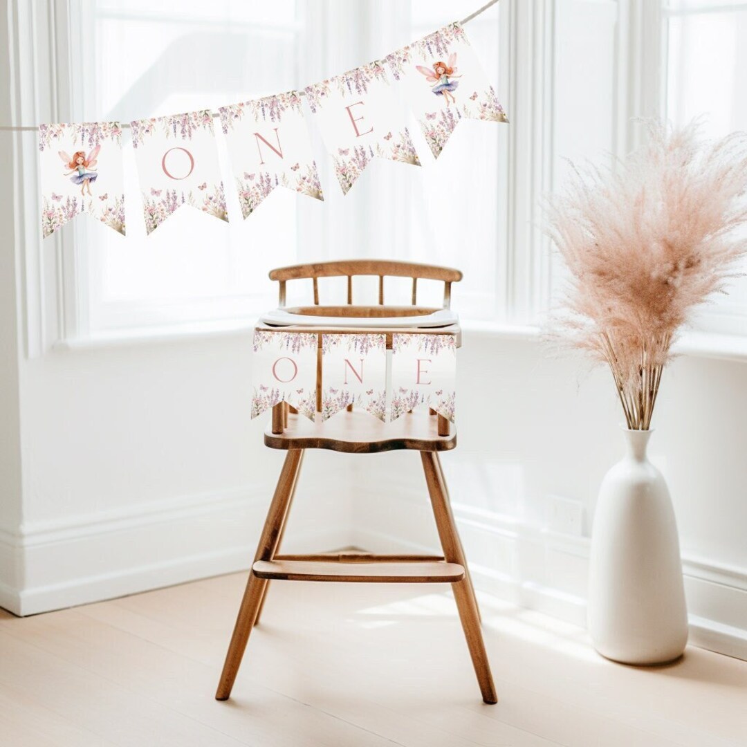 High Chair Banner Template, Fairy First Birthday High Chair Bunting ...