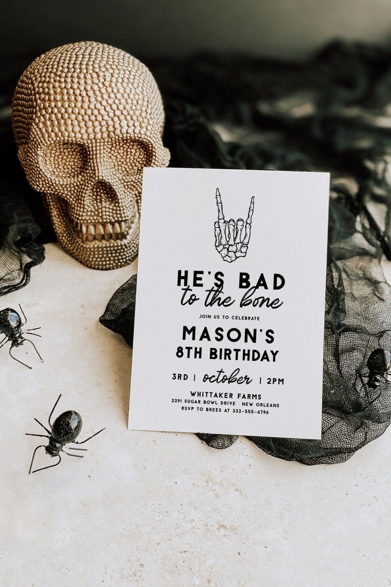 Halloween Birthday Invitation Template He #39 s Bad to the Bone Editable Halloween Birthday Invitation Template He #39 s Bad to the Bone Editable