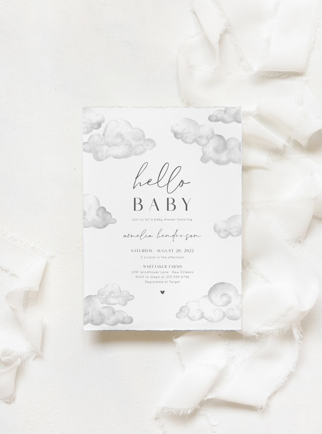Cloud 9 Baby Shower Invitation Template, Neutral We're on Cloud 9 Baby