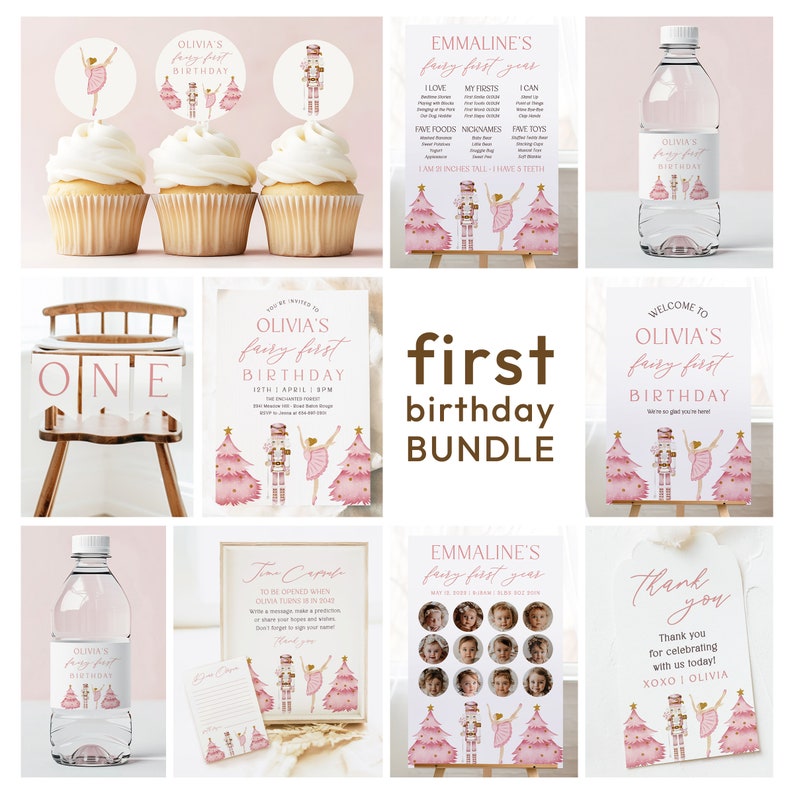 Fairy First Nutcracker Birthday Bundle, Pink Christmas 1st Birthday