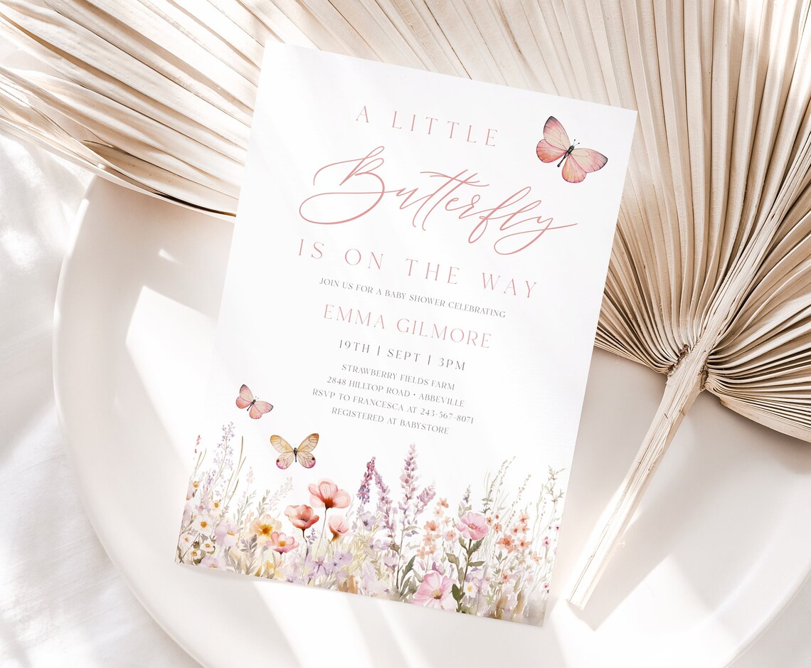 Butterfly Baby Shower Invitation Template Printable - Etsy