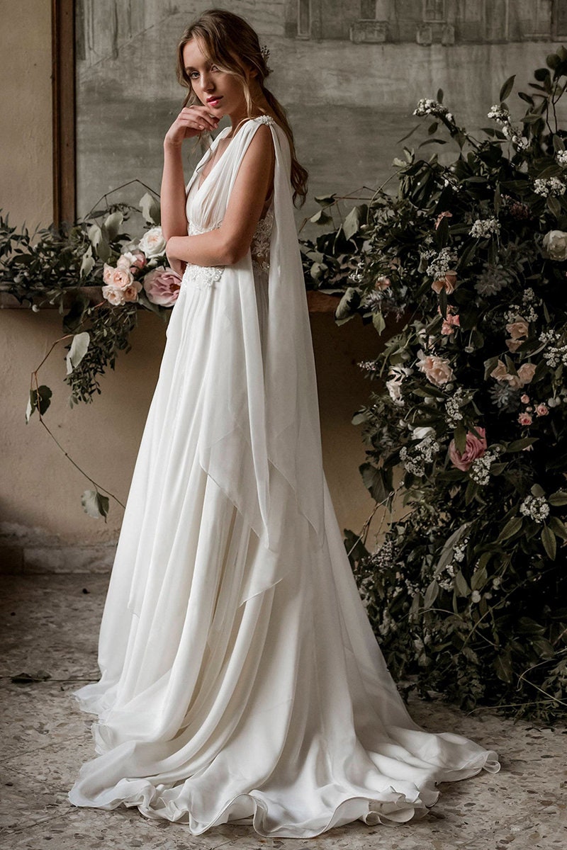 Bohemian Goddess Chiffon A-line Wedding Dress - Etsy