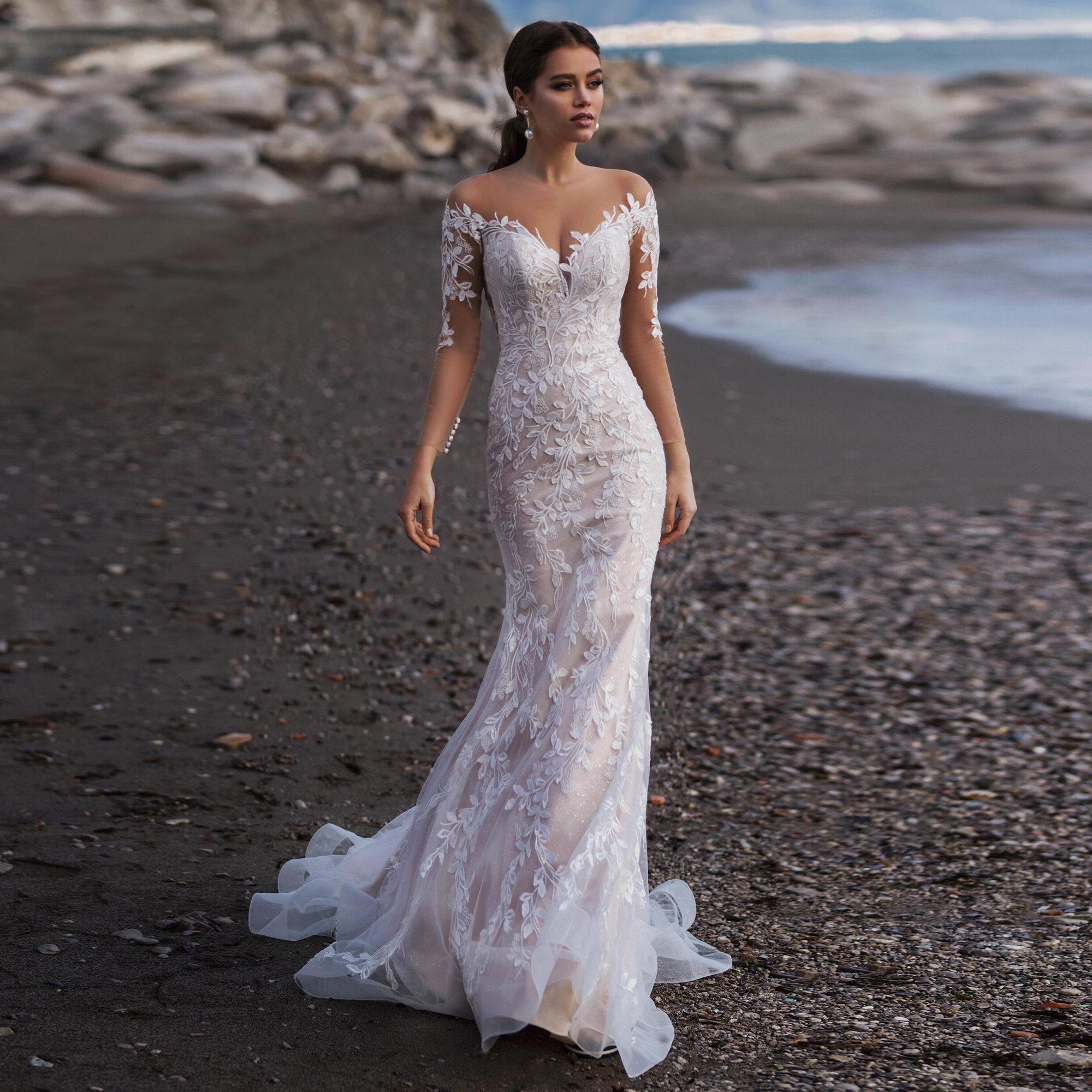 Elena Lace Applique Mermaid Wedding Dress - Etsy