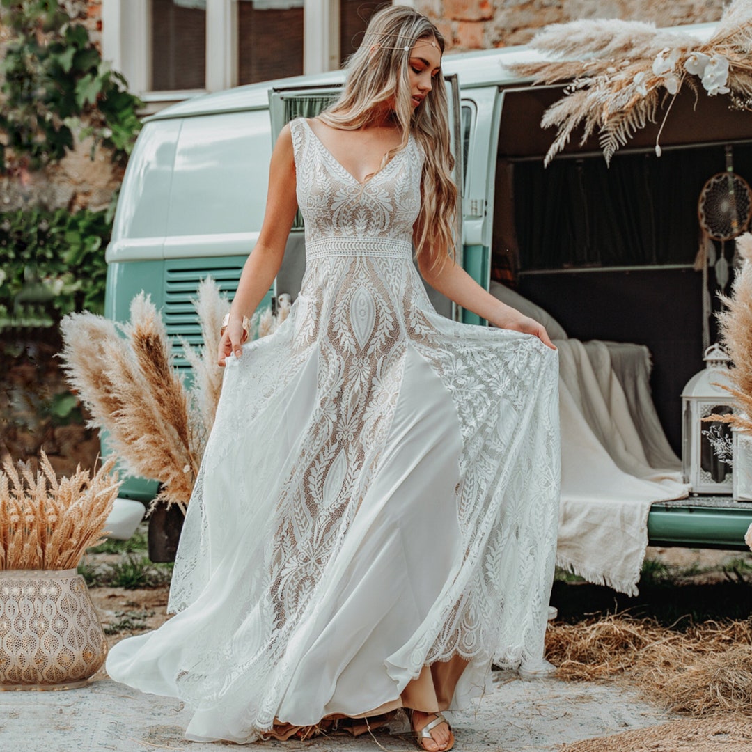 Divine Lace Bohemian A-line Wedding Dress - Etsy