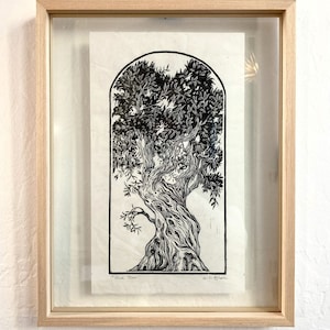 Olive Tree Original Art - Handcarved Linocut Relief Print