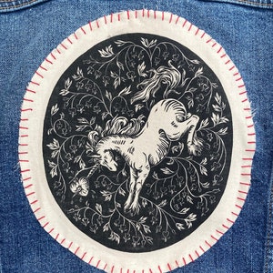 Blutende Herzen Großer Rücken Aufnäher - 8 x 9 Sew On Handmade Linoldruck Printed Patch