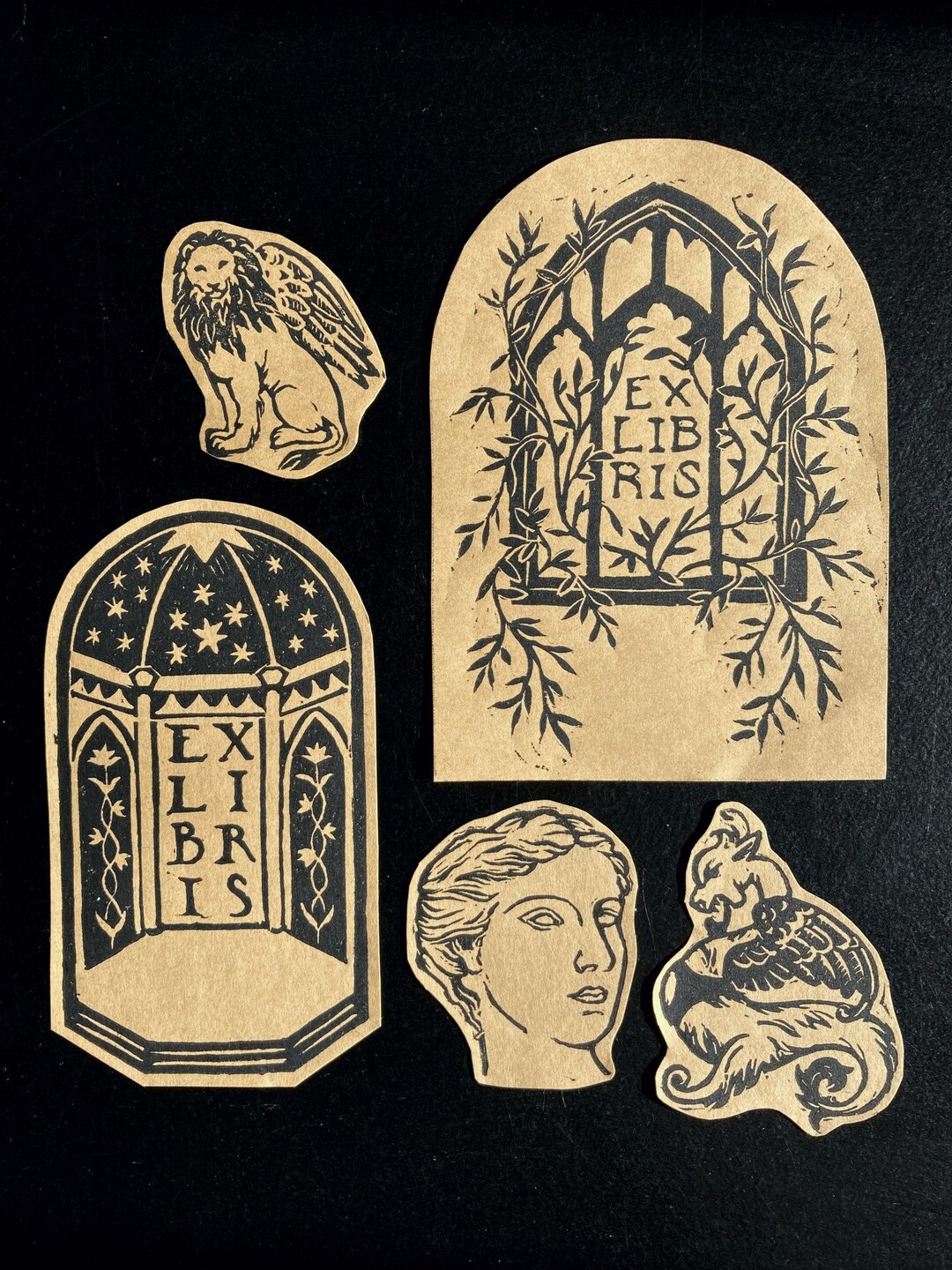 Ex Libris Bookplate Sticker Pack Set of 5 Handprinted - Etsy