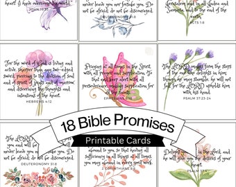20 Bible Verse Promises | Bible Verse Notecards | Scripture Memorization | Bible journaling | Watercolor Floral | Christian Gift